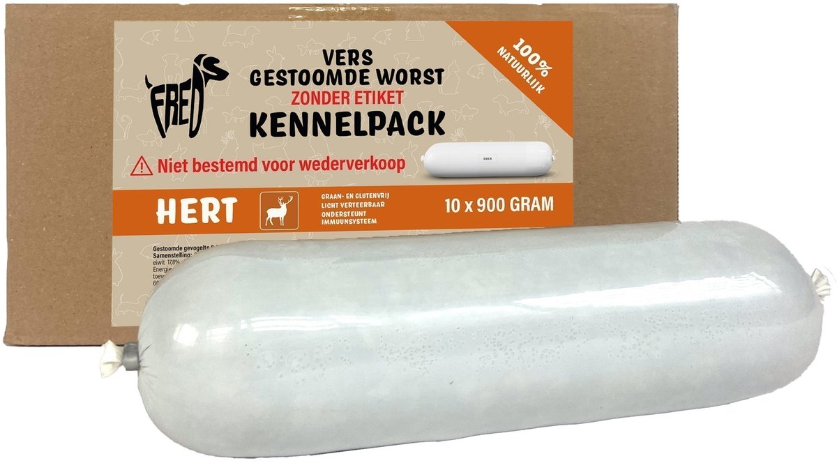 Freds saucisses de viande fraîche cuite à la vapeur, pack de chenil, céréales de cerf et sans gluten