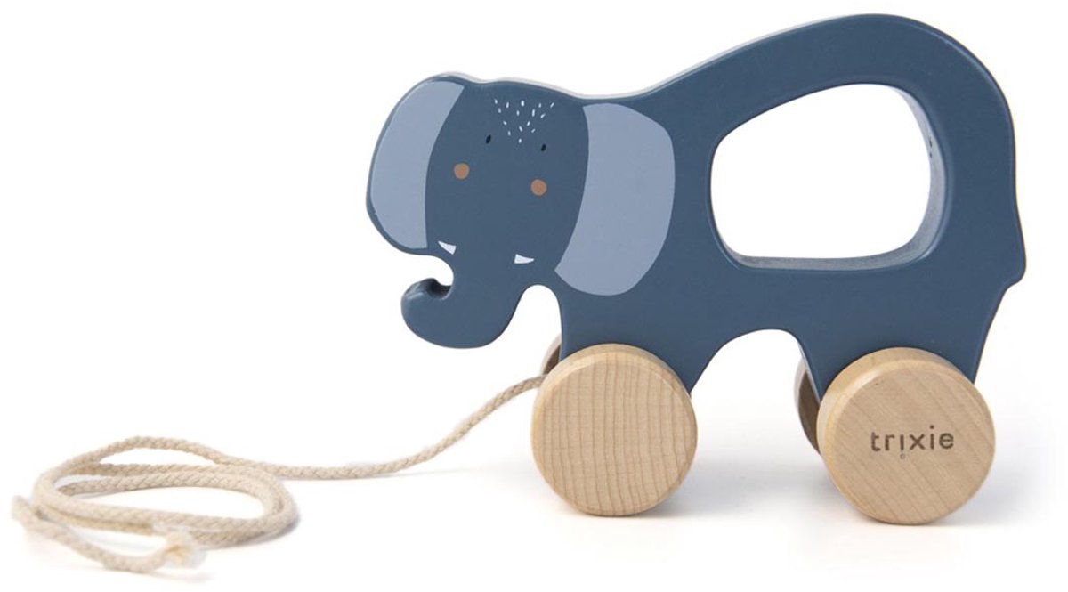 Jouet à tirer en bois Trixie - Mme. éléphant - pour les premiers pas - jouets pour bébé - pour garçons filles - éléphant