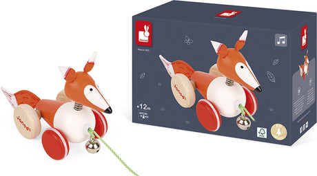 Janod zigolos - figurine à tirer renard - figurine de jeu en bois - longueur du cordon : 50 cm - convient à partir de 1 an