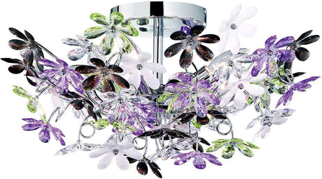 Rl live your light reality flower - plafonnier - chrome - excl. 4x e14 4w - diamètre 560 mm - chrome - feuilles multicolores et claires