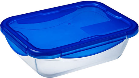 Pyrex - bol Cook Go rectangulaire avec couvercle 2 pièces - transparent - bleu - verre borosilicate - polypropylène - silicone