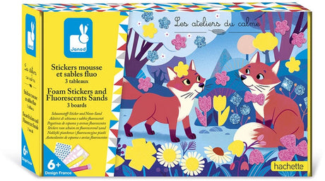 Janod les ateliers du calme - stickers mousse sable fluo amis de la forêt - contient 3 images à décorer - kit de bricolage complet pour exprimer sa créativité - dès 6 ans