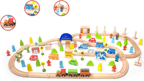 Coffret de train en bois du monde classique, 110 pièces.