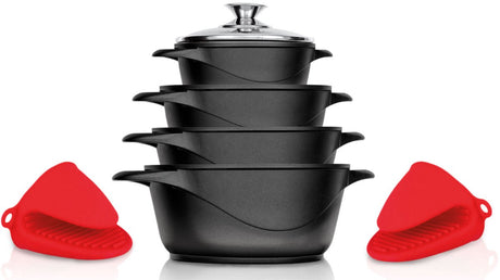 Set de poêles à induction Smile 10 pièces - noir - haute qualité - casseroles en fonte d'aluminium - toutes sources de chaleur