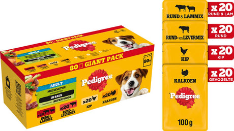 Pedigree adulte - nourriture humide pour chiens - nourriture pour chiens - boeuf dinde poulet - 80 x 100g