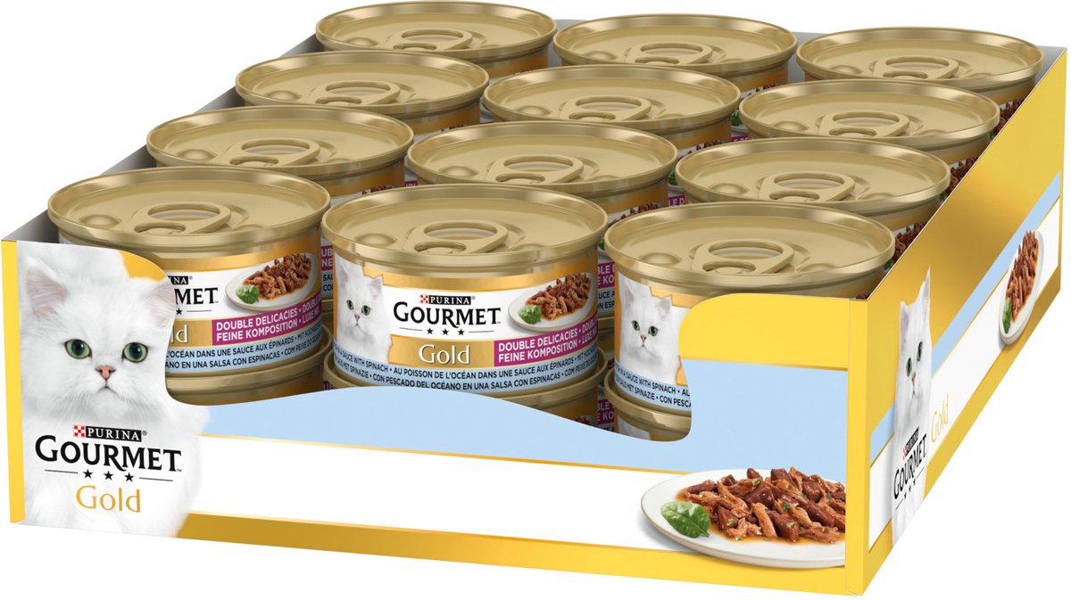 Mélange de luxe Gourmet Gold - 24 x 85 g - épinards de poisson de mer - nourriture humide pour chats