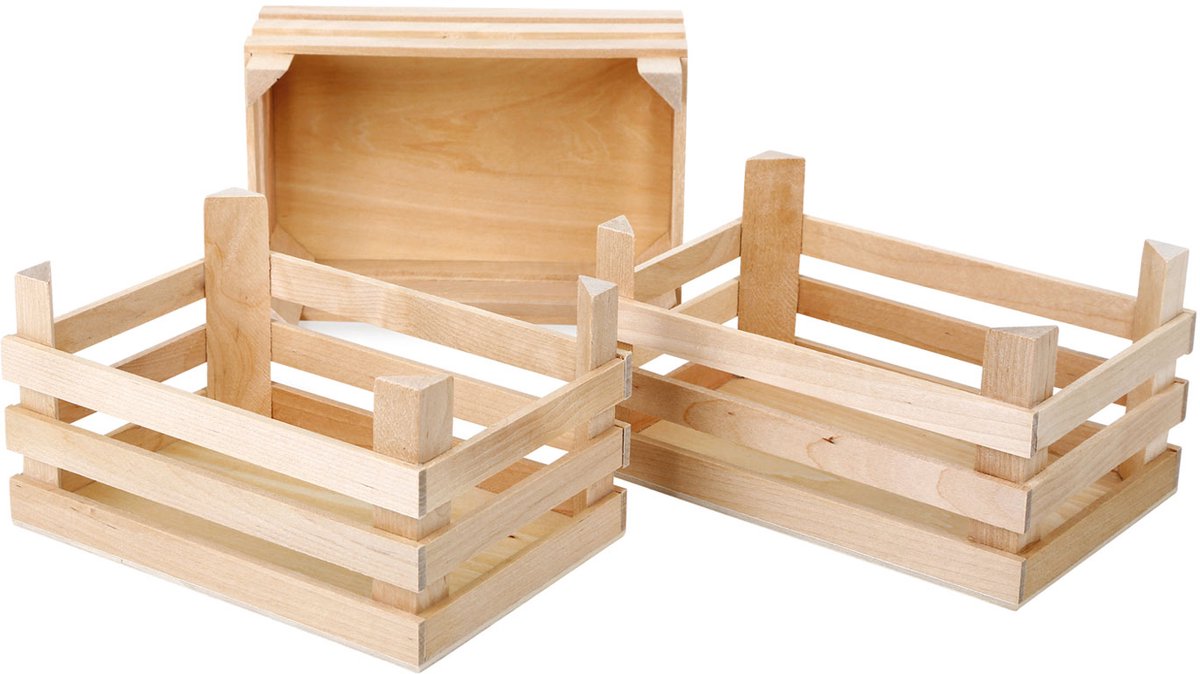 Small foot - caisses en bois grandes 18x12x9,5cm, lot de 3