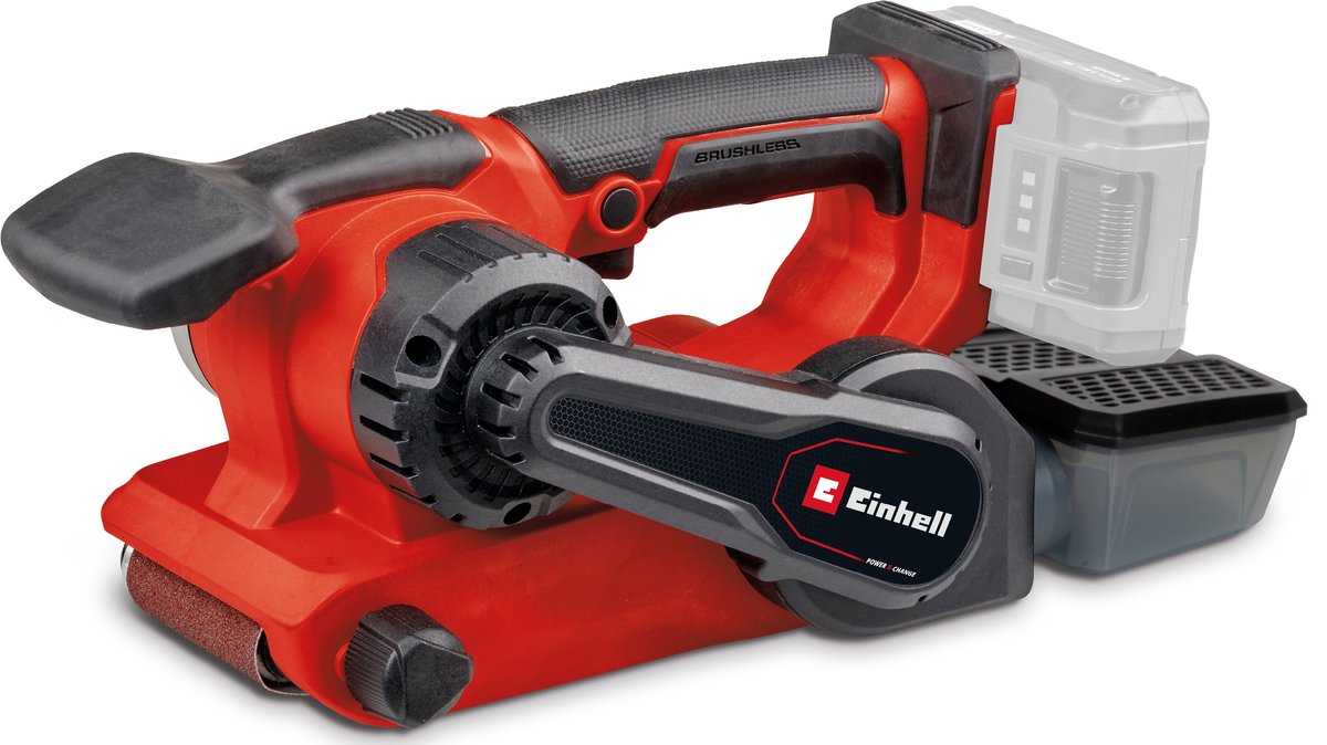 Ponceuse à bande sans fil professionnelle Einhell tp-bs 18 457 li bl solo - power x-change - 18 v li-ion - moteur sans balais - surface de ponçage : 126x75 mm - taille de la bande : 457x75 mm - incl. 3x bande abrasive (k80) - excl. batterie et chargeur