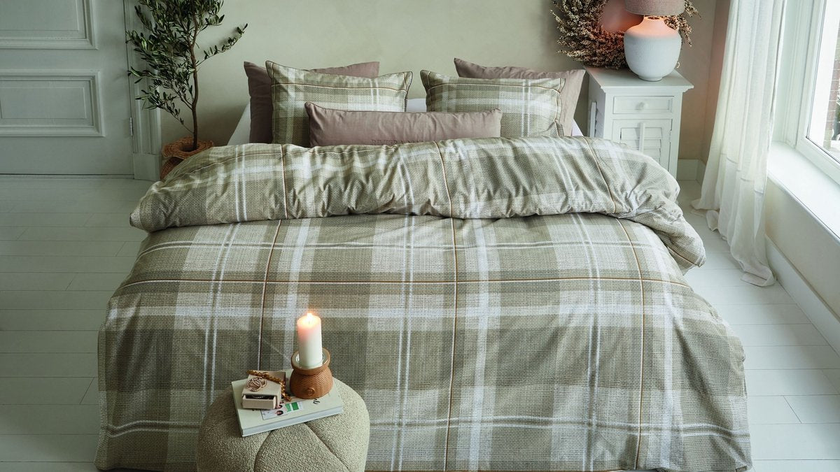 Riviera maison rivièra maison tartan check dekbedovertrek - lits-jumeaux - 240 x 200 220 cm - zand