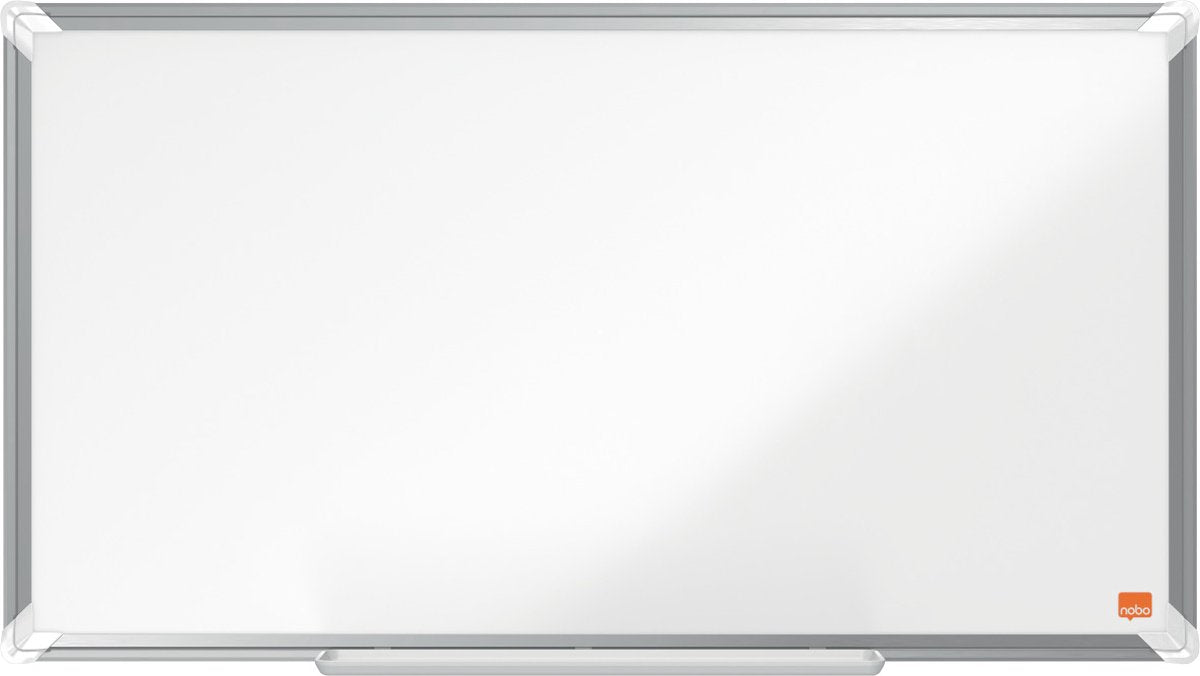 Tableau blanc magnétique grand écran Nobo premium plus en acier - avec plumier - avec marqueur pour tableau blanc - 710x400 mm