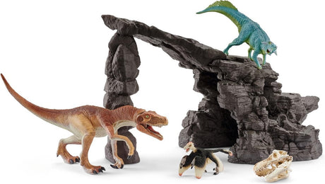 Dinosaure Schleich - Ensemble de dinosaures avec grotte - Ensemble de figurines - Jouets pour enfants pour garçons et filles - 4 à 12 ans - 7 pièces