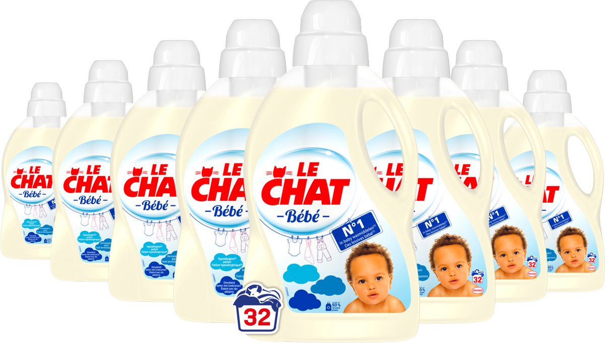 Le chat gel bebe - lessive liquide - pack économique - 8 x 32 lavages