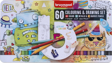 Ensemble de dessin et de coloriage Bruynzeel dans une boîte métallique, 60 pcs.