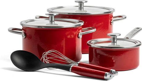 Kitchenaid ensemble de casseroles émaillées à noyau d'acier 5 pièces - rouge impérial - induction - sans PFA