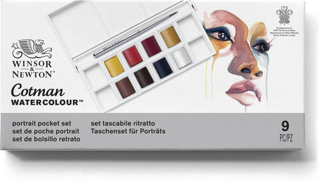 Winsor Newton 0390670 Cotman set de peinture aquarelle – set de poche portrait – 8 demi-godets d'aquarelle – palette d'aquarelle compacte avec pinceau