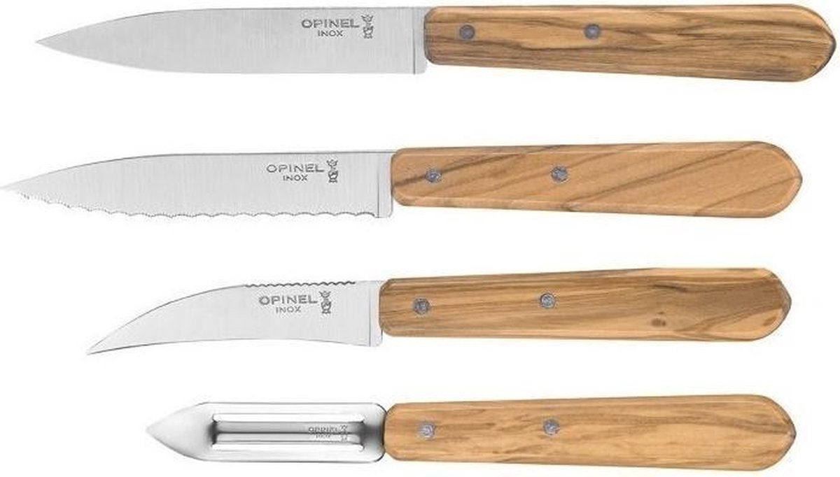 Opinel lesessentials set de couteaux 4 pièces bois d'olivier