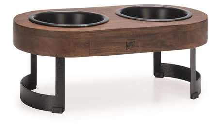 Menno's dierenwereld designed by lotte mavira voerbak drinkbak hond - verhoogde dinerset eetbak waterbak hond - hout rvs - zwart - 2x800 ml