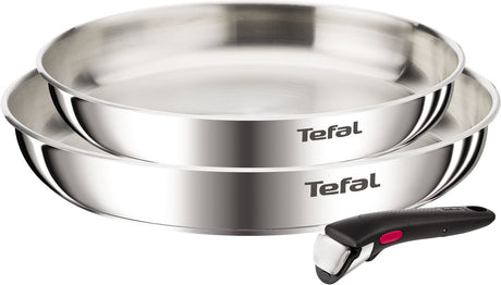 Tefal ingenio emotion l8969345 – set de poêles 3 pièces – poêles inox 24 28 cm – poignée amovible – empilable – convient à l'induction – passe au four – sans revêtement