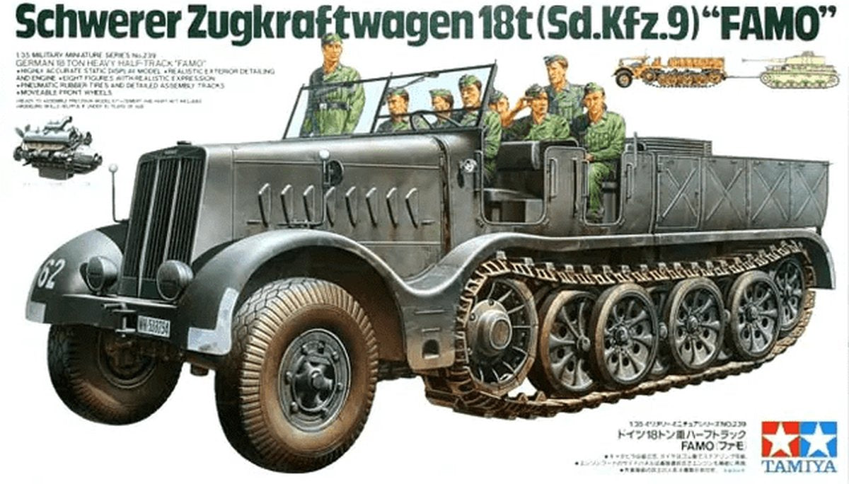Tamiya modèle kit véhicules militaires - 35239 allemand sdkfz.9 famo 18to halftrack avec 8 figurines en plastique - 1:35 - modélisme