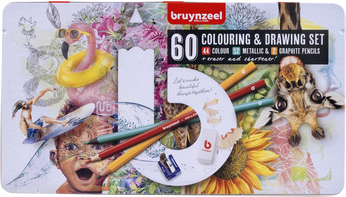 Bruynzeel set de dessin et de coloriage artistes créatifs étain 60 pièces