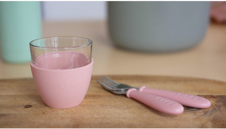 Service de table en verre Béaba - eucalyptus - 3 pièces - assiette, bol gobelet - avec ventouse - pour enfant de 1 à 6 ans