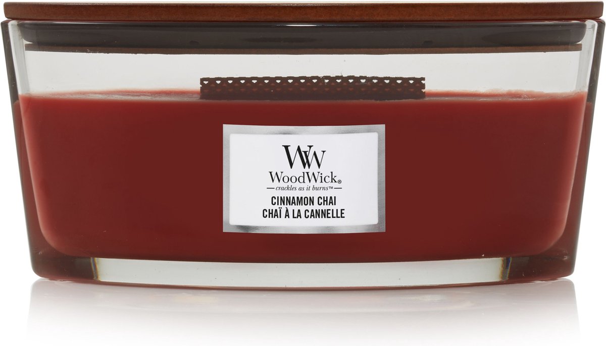Bougie parfumée Woodwick Heartwick Flame Ellipse - Chaï à la cannelle - 50 heures de combustion