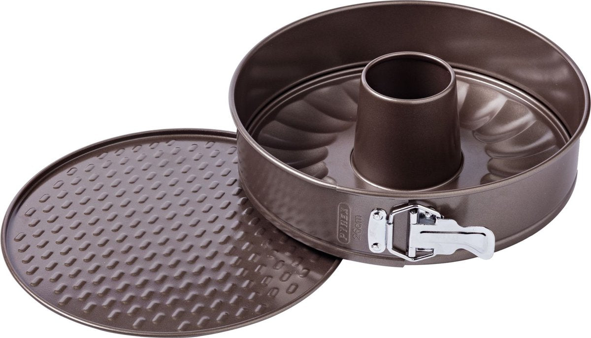 Pyrex - asimetria 2 en 1 boîte à ressort et turban ø 26 cm - marron - acier au carbone