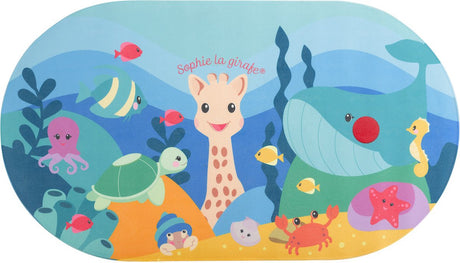 Tapis de bain Sophie la girafe avec indicateur de température - design antidérapant et joyeux avec des créatures marines, convient à partir de 8 mois