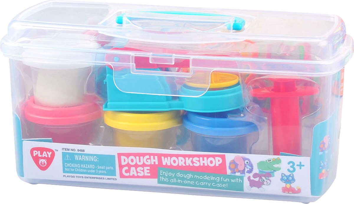 Atelier de set d'argile Playgo dans une mallette de rangement - 4 pots en argile