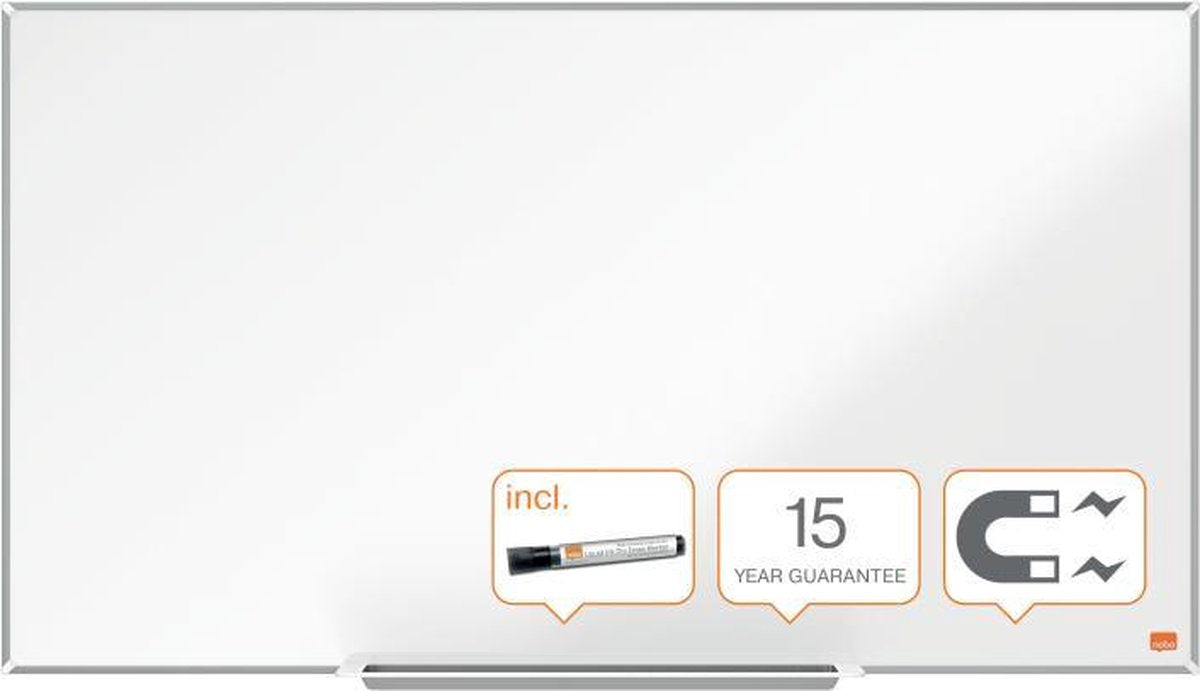 Tableau blanc magnétique grand écran Nobo impression pro en acier - avec plumier - avec marqueur pour tableau blanc - 890x500 mm - blanc