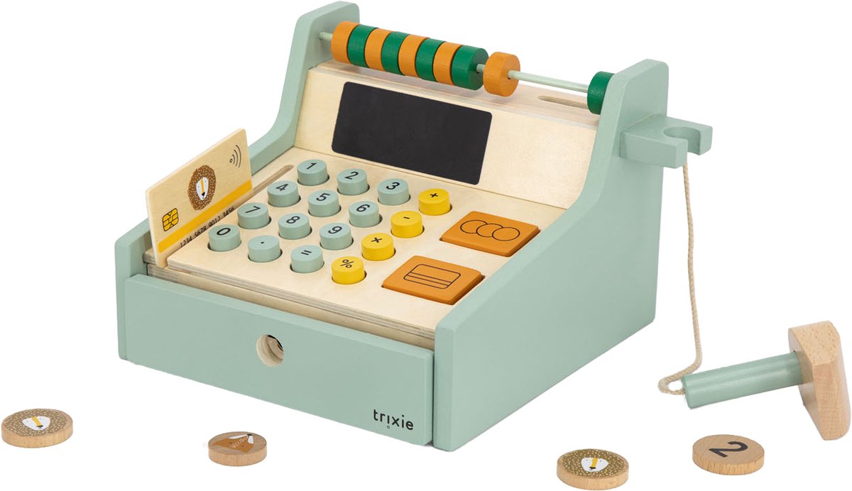 Jouets en bois Trixie - caisse enregistreuse - magasin de jouets avec scanner - avec argent et carte de débit - à partir de 3 ans - pour garçons et filles