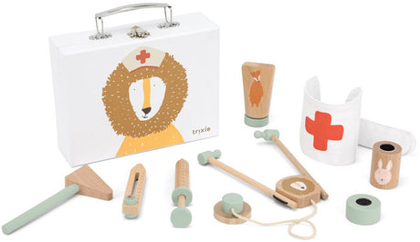 Jouets en bois Trixie - set de médecin - sac de médecin avec 8 accessoires - valise de jouets de médecin - à partir de 3 ans - pour garçons et filles
