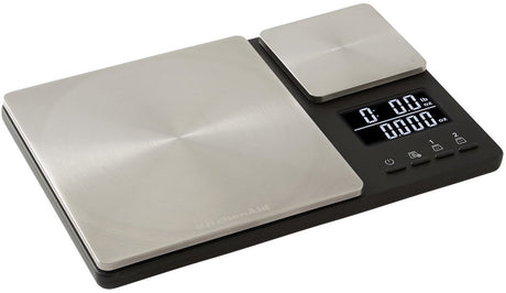 Balance de cuisine Kitchenaid, numérique, double plateforme de pesée, 5 kg, 500 gr, fonction tare, argent -