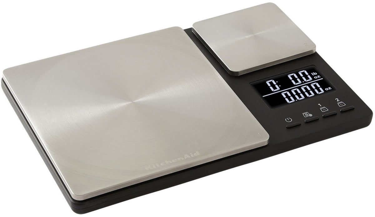 Balance de cuisine Kitchenaid, numérique, double plateforme de pesée, 5 kg, 500 gr, fonction tare, argent -