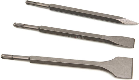 Accessoires Makita Jeu de 3 burins SDS plus : burin pointu, plat et plat dans un coffret en aluminium D-42357 - D-42357