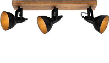 Briloner barnim - spot en saillie - plafonnier avec spots - spots de plafond en bois - bois et métal - noir et or