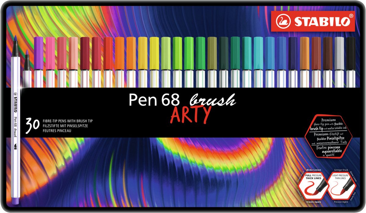 Stabilo pen 68 pinceau - feutre - arty - set métal 30 pièces