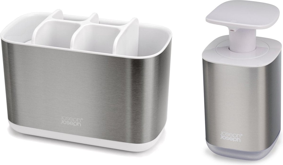 Joseph joseph organisateur de salle de bain - accessoires de salle de bain - lot de 2 - acier inoxydable - blanc argenté