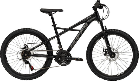 Huffy Korros 24 pouces VTT pour enfants noir semi-rigide suspension avant + Shimano 21 vitesses - jeunes enfants 8-13