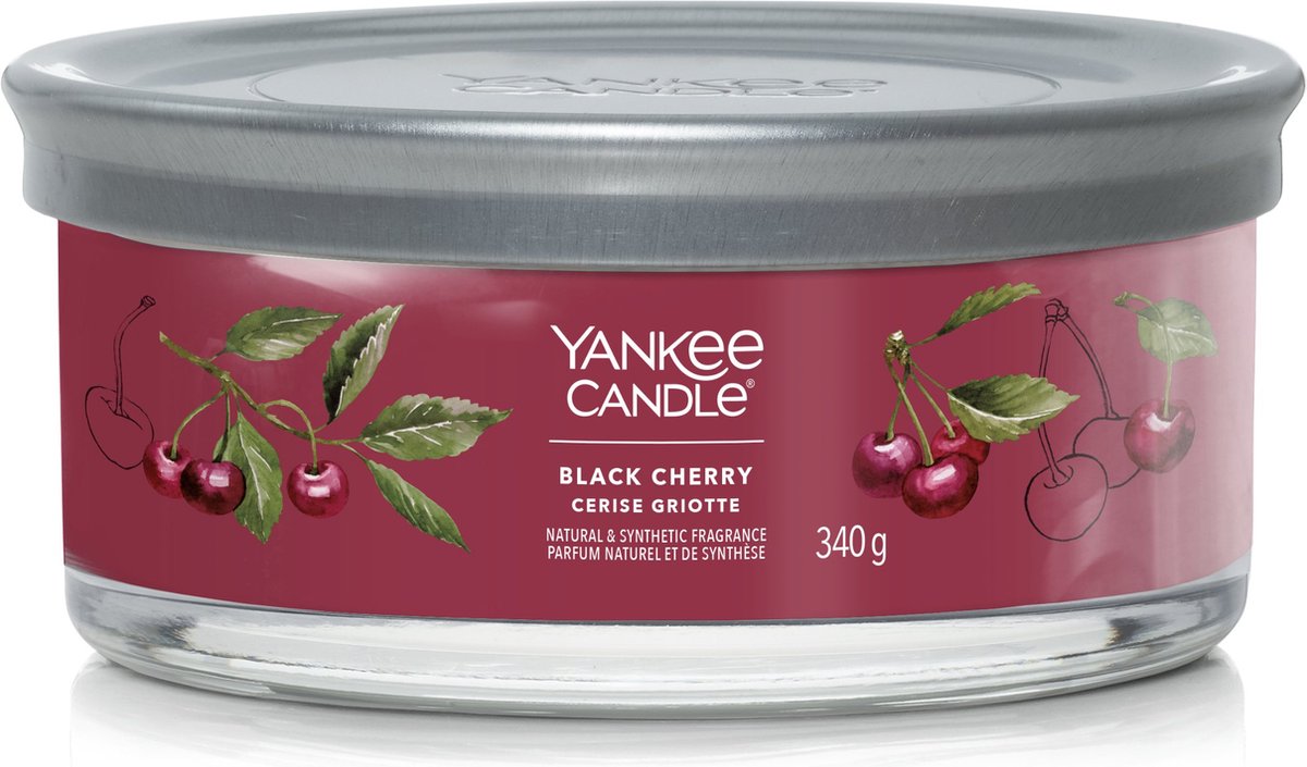 Bougie Yankee - verre cerise noire - 30 heures de combustion - 5 mèches
