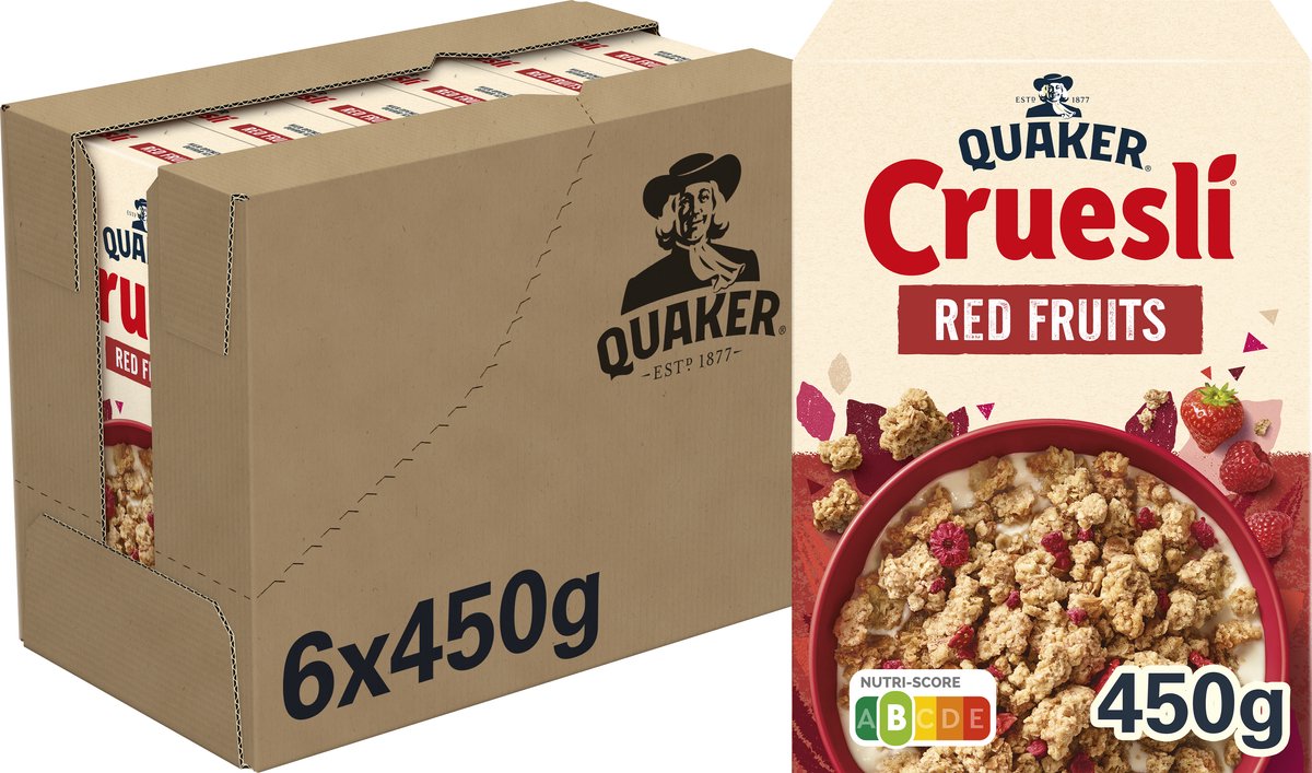 Quaker cruesli fruits rouges - céréales pour petit déjeuner - 6 x 450 grammes