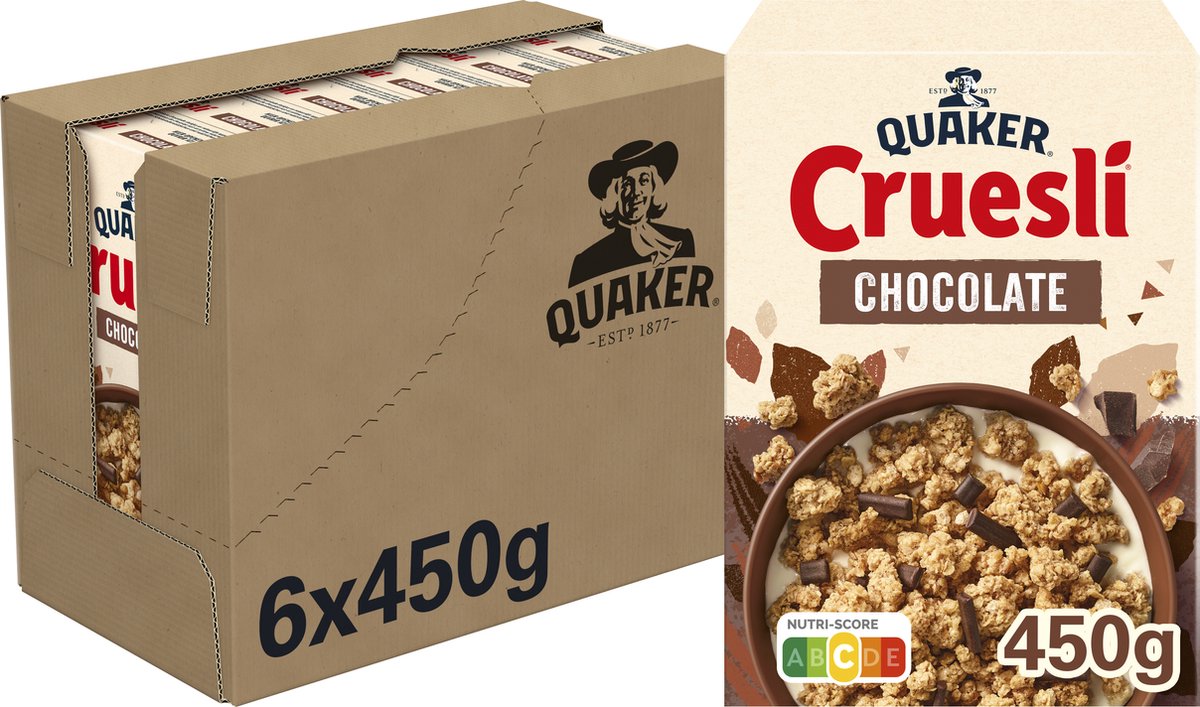 Chocolat Quaker Cruesli - céréales pour petit déjeuner - 6 x 450 grammes