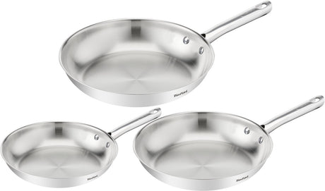 Tefal duetto on b866s334 – lot de 3 poêles – induction – set de poêles 20 24 28 cm – acier inoxydable de haute qualité – thermo-fusion™ – poêle