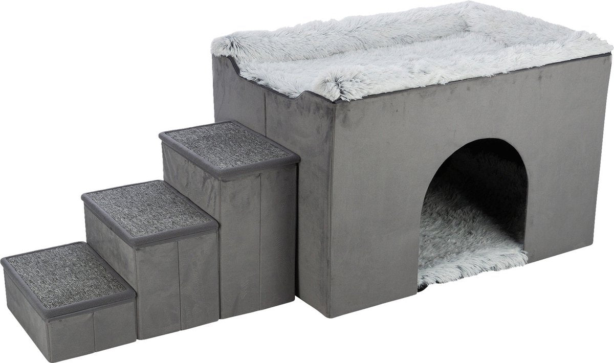 Trixie Dog Basket House Harvey avec un escalier blanc gris