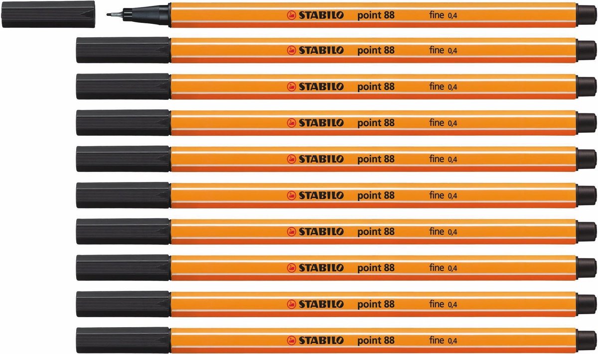 Stabilo point 88 - feutre fin premium - fin 0,4 mm - noir - boîte de 10 pièces