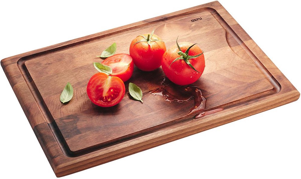 Planche à découper Gefu enno avec rainure à jus – 37 x 25 cm – Bois de noyer européen – double face – antibactérien
