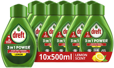 Dreft Spray puissant 3 en 1 pour vaisselle et cuisine - recharge - dégraissant - parfum citron - 10 x 500 ml