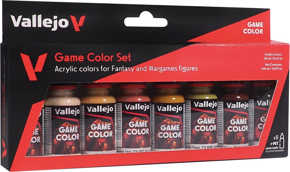 Vallejo hobby paint peinture acrylique - 72187 couleurs de peau pour fantasy et wargames - couleur de jeu - set acrylique - 8x set de peinture - 8 x18 ml