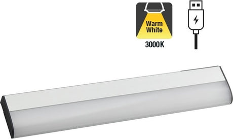 LED intégrée - éclairage d'armoire LED sensorlux - 1,2 watts - 100 lumens - blanc chaud 3000k - capteur de porte IR - dimmable - batterie USB 5V rechargeable - 261mm