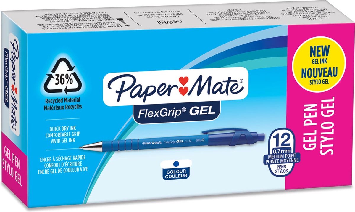 Paper Mate - Stylo à bille Flexgrip Gel | boîte de 12 pièces | bleu